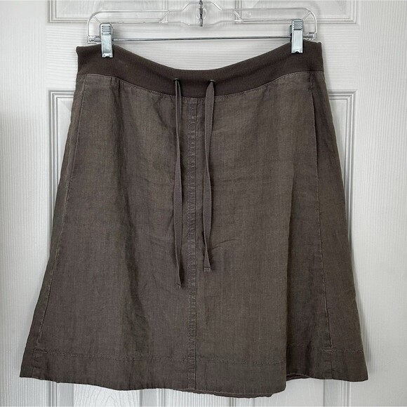 Organic Linen Brown Skirt Women’s Size Petite Small W/ Drawstring Eileen Fisher - Picture 6 of 7
